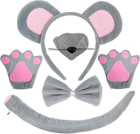 HyperFun Mouse Costume Mouse Ears Headband Tail Nose and Bow Tie Rat Mice Animal Accessories Set for Halloween Party kid in Saudi Arabia