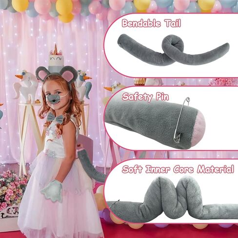 HyperFun Mouse Costume Mouse Ears Headband Tail Nose and Bow Tie Rat Mice Animal Accessories Set for Halloween Party kid in Saudi Arabia