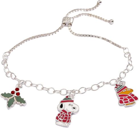 Alex and Ani Peanuts™، سوار Snoopy and Woodstock Holiday Bolo، لمسة نهائية فضية لامعة، حلية متعددة الألوان in Saudi Arabia