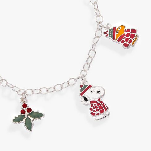 Alex and Ani Peanuts™، سوار Snoopy and Woodstock Holiday Bolo، لمسة نهائية فضية لامعة، حلية متعددة الألوان in Saudi Arabia