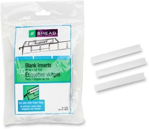 Smead Replacement Insert for Poly Tab, Blank, 1/3-Cut, White, 100 per Pack (68670) in Saudi Arabia