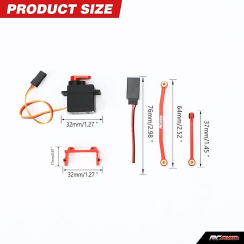 RCAWD Black Metal Servo Mount + Steering Linkage + 1KG Full Metal Gear Servo 6-Piece Set for 1/18 1/24 FMS Fcx18 Fcx24 red in Saudi Arabia