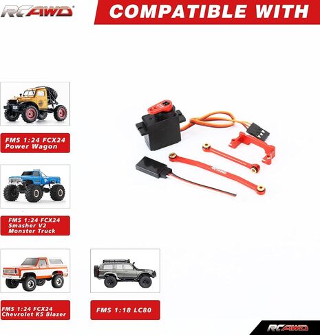 RCAWD Black Metal Servo Mount + Steering Linkage + 1KG Full Metal Gear Servo 6-Piece Set for 1/18 1/24 FMS Fcx18 Fcx24 red in Saudi Arabia