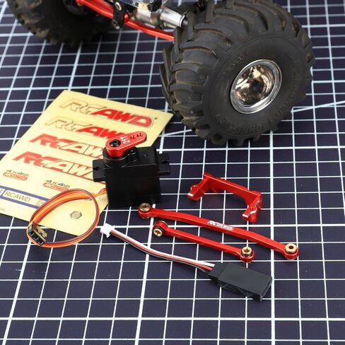RCAWD Black Metal Servo Mount + Steering Linkage + 1KG Full Metal Gear Servo 6-Piece Set for 1/18 1/24 FMS Fcx18 Fcx24 red in Saudi Arabia