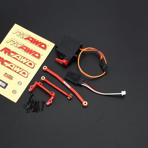 RCAWD Black Metal Servo Mount + Steering Linkage + 1KG Full Metal Gear Servo 6-Piece Set for 1/18 1/24 FMS Fcx18 Fcx24 red in Saudi Arabia