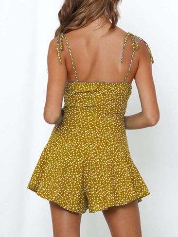 Jeanewpole1 Women's Boho Floral Wide Leg Short Romper Spaghetti Strap Smocked Jumpsuit in Saudi Arabia