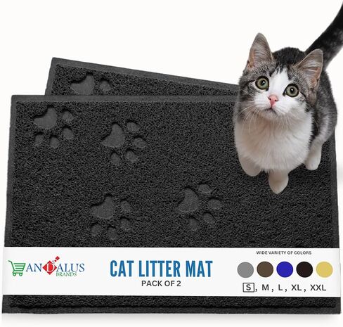 Andalus Small Cat Litter Mat, Pack of 1 - Waterproof, Non-Slip & Easy to Clean Cat Litter Box Mat for Extra Efficient Pet Litter-Trapping, Black (15.75" X 11.75") in Kuwait