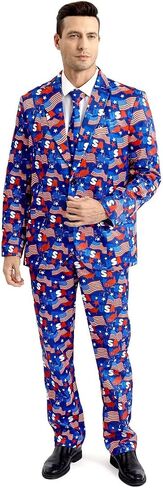 Men's 3-Piece American Flag Suits for 4th of July, Two Button Jacket & Pants & Tie & Bowtie in Kuwait