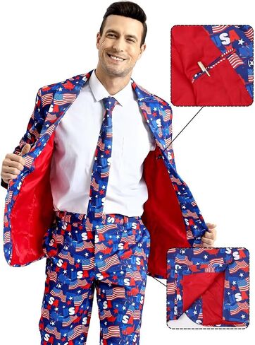Men's 3-Piece American Flag Suits for 4th of July, Two Button Jacket & Pants & Tie & Bowtie in Kuwait