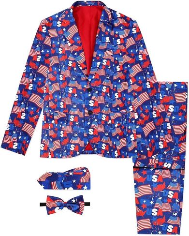 Men's 3-Piece American Flag Suits for 4th of July, Two Button Jacket & Pants & Tie & Bowtie in Kuwait