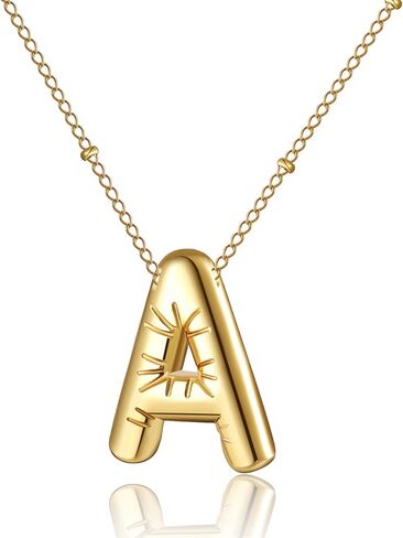 RWQIAN Bubble Initial Necklaces for Women,18K Gold Plated Balloon Initial A-Z Alphabet Pendant Necklace,Dainty Letter Puffy Name Personalized Jewelry Gifts for Girls in Saudi Arabia