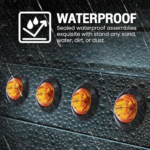 MADCATZ Pack of 20 3/4 Inch Round 10 Amber + 10 Red 3 LED Side Marker Indicator Lights Sealed Stop Signal Lamps Waterproof Flush Mount Trailer Lorry Bus with Grommet Plug 12V DC 3LED-DC in Kuwait