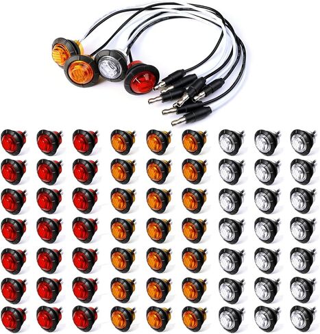 MADCATZ Pack of 20 3/4 Inch Round 10 Amber + 10 Red 3 LED Side Marker Indicator Lights Sealed Stop Signal Lamps Waterproof Flush Mount Trailer Lorry Bus with Grommet Plug 12V DC 3LED-DC in Kuwait