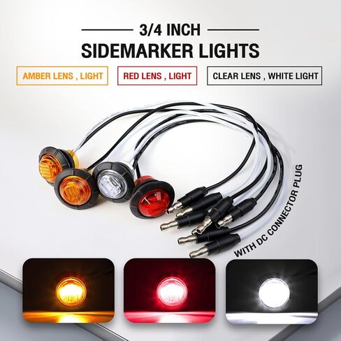 MADCATZ Pack of 20 3/4 Inch Round 10 Amber + 10 Red 3 LED Side Marker Indicator Lights Sealed Stop Signal Lamps Waterproof Flush Mount Trailer Lorry Bus with Grommet Plug 12V DC 3LED-DC in Kuwait