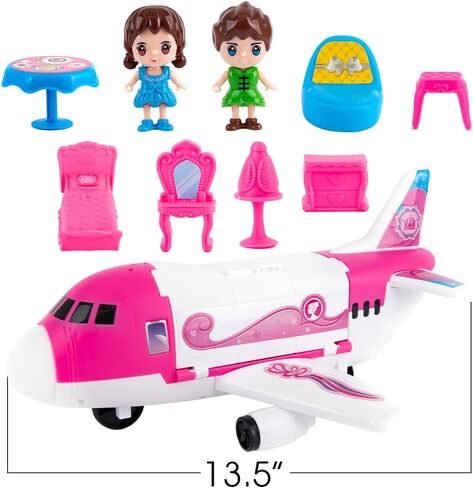 ArtCreativity Pink Airplane Playset for Girls, 13.5" Girls Airplane Toy with Little Person Figurines & Accessories, Dream Plane Playset for Girls, Plane for Toddlers, Gift for Kids Ages 3-10 in Saudi Arabia