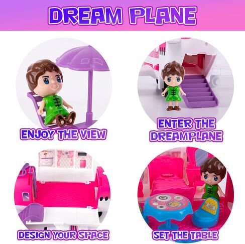 ArtCreativity Pink Airplane Playset for Girls, 13.5" Girls Airplane Toy with Little Person Figurines & Accessories, Dream Plane Playset for Girls, Plane for Toddlers, Gift for Kids Ages 3-10 in Saudi Arabia
