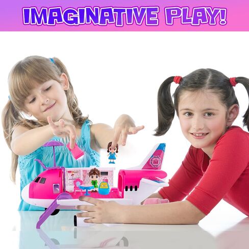 ArtCreativity Pink Airplane Playset for Girls, 13.5" Girls Airplane Toy with Little Person Figurines & Accessories, Dream Plane Playset for Girls, Plane for Toddlers, Gift for Kids Ages 3-10 in Saudi Arabia