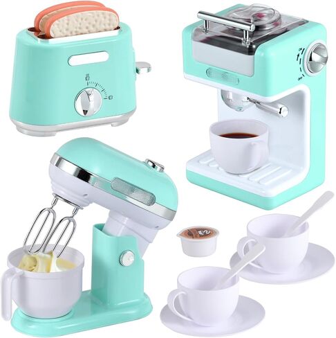 Ehome Play Kitchen Toys Kids Kitchen Accessories Pretend Play Kitchen Appliances Toy Set with Coffee Maker, Mixer, Toaster for Kids Ages 4 5 6 7 8 Girls, Birthday Gifts for Kids, Blue in Saudi Arabia