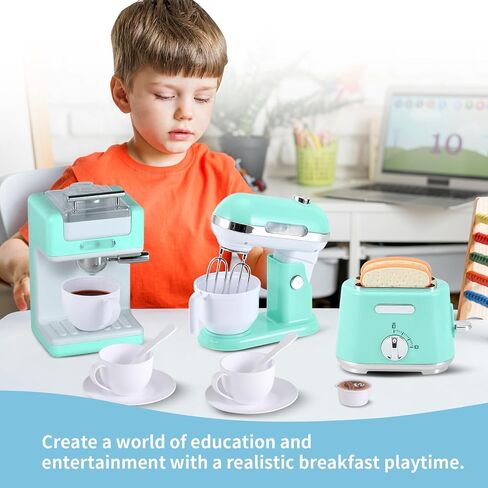 Ehome Play Kitchen Toys Kids Kitchen Accessories Pretend Play Kitchen Appliances Toy Set with Coffee Maker, Mixer, Toaster for Kids Ages 4 5 6 7 8 Girls, Birthday Gifts for Kids, Blue in Saudi Arabia