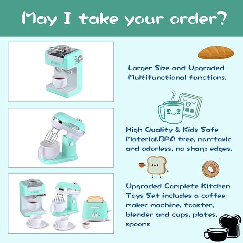 Ehome Play Kitchen Toys Kids Kitchen Accessories Pretend Play Kitchen Appliances Toy Set with Coffee Maker, Mixer, Toaster for Kids Ages 4 5 6 7 8 Girls, Birthday Gifts for Kids, Blue in Saudi Arabia
