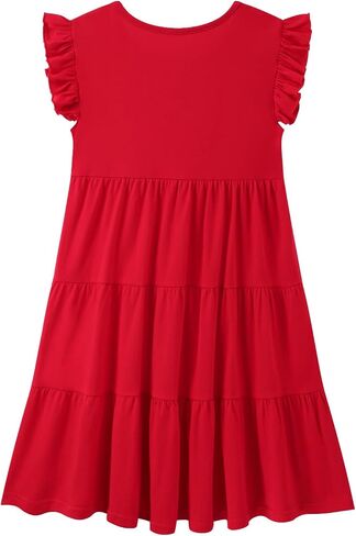 HILEELANG Little Girls Short Sleeve Dresses Easter Summer Cotton Casual Skater Swing Twirly Sundress in Kuwait