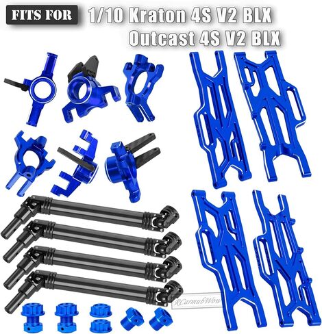 RC Upgrades Part for 1/10 Kraton 4x4 4S V2 BLX,Outcast 4X4 4S V2 BLX,Steel #45 Driveshafts,Alloy Front Rear Suspension Arms,Steering Blocks,Caster Blocks,Stub Axle Carriers w/Hex,Navy Blue in Kuwait