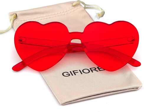 نظارات شمسية على شكل قلب من GIFIORE للنساء، نظارات شمسية لطيفة بدون إطار على شكل قلب، ظلال ألوان الحلوى in Saudi Arabia