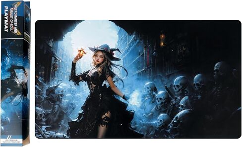 Playmat 24" x 14" Game Mats Tabletop Magic for MTG/TCG Cards, Trading Card Game Playing Stitched Play Mats Commander Deck Gaming Desk Mat Card Gameplay Mats - Necromancer and Amulet of Soul in Kuwait