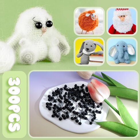 TOAOB 300pcs Black Glass Safety Eyes Set 4mm Small Doll Eyeballs on Wire for DIY Bear Doll Plush Animal Puppet Crafts in Saudi Arabia