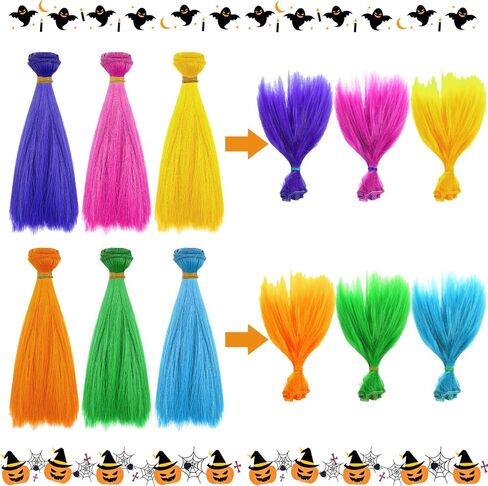 Knitgrip 12 Pack Doll Hair Wefts Straight Synthetic 5.91 Inch Doll Wig Faux Hair Extensions 6 Colors DIY High Temperature Fiber Hair Crafts for Doll Making Figurine Wigs Rerooting Crafting Art in Saudi Arabia