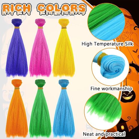Knitgrip 12 Pack Doll Hair Wefts Straight Synthetic 5.91 Inch Doll Wig Faux Hair Extensions 6 Colors DIY High Temperature Fiber Hair Crafts for Doll Making Figurine Wigs Rerooting Crafting Art in Saudi Arabia
