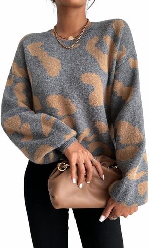 Floerns Women's Printed Long Sleeve Crew Neck Knitted Regular Fit Sweater Top in Saudi Arabia
