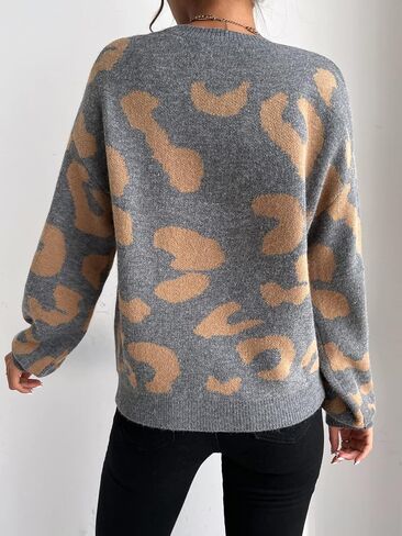 Floerns Women's Printed Long Sleeve Crew Neck Knitted Regular Fit Sweater Top in Saudi Arabia