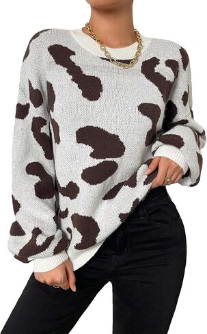 Floerns Women's Printed Long Sleeve Crew Neck Knitted Regular Fit Sweater Top in Saudi Arabia