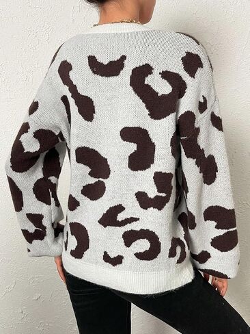 Floerns Women's Printed Long Sleeve Crew Neck Knitted Regular Fit Sweater Top in Saudi Arabia