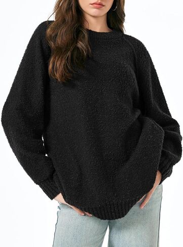 Saodimallsu Womens Oversized Sweater 2024 Fall Trendy Fuzzy Crew Neck Long Sleeve Casual Tunic Sweaters in Saudi Arabia