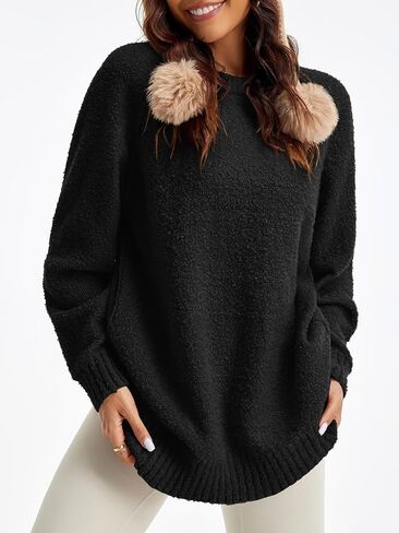 Saodimallsu Womens Oversized Sweater 2024 Fall Trendy Fuzzy Crew Neck Long Sleeve Casual Tunic Sweaters in Saudi Arabia