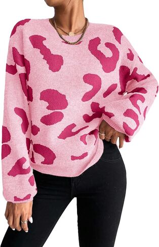 Floerns Women's Printed Long Sleeve Crew Neck Knitted Regular Fit Sweater Top in Saudi Arabia