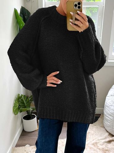 Saodimallsu Womens Oversized Sweater 2024 Fall Trendy Fuzzy Crew Neck Long Sleeve Casual Tunic Sweaters in Saudi Arabia