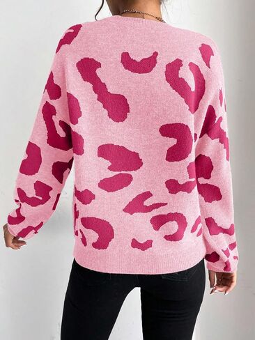 Floerns Women's Printed Long Sleeve Crew Neck Knitted Regular Fit Sweater Top in Saudi Arabia