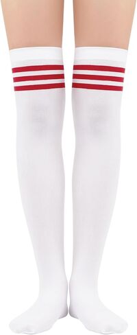 Century Star Thigh High Socks for Women Tube Extra Long Over Knee Socks Triple Stripes Warm Stockings in Saudi Arabia