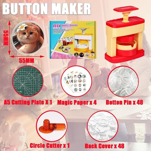 Button Maker Machine,55mm(2.16inch) DIY Button Press Machine with 48Pcs Button Maker Supplies,Cutter,Cutting Board and Sticker for Kids Pin Maker Christmas Birthday Gift in Saudi Arabia
