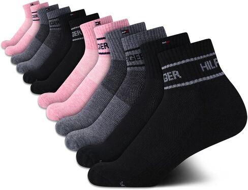 Tommy Hilfiger Women's Quarter Socks - 12 Pack Performance Cushioned Athletic Socks - Arch Support Socks for Women (4-10) in Saudi Arabia