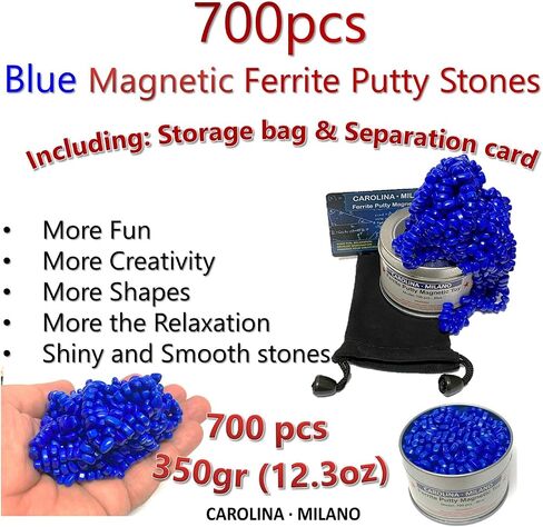 700 PCS Blue Crags Ferrite Putty for Adults Ferrite Stones, Satisfying Fun Fidget Office Desk Toy, Blue Color Beads with Separator Card, Storage Bag & a tin Box, 350gr in Saudi Arabia