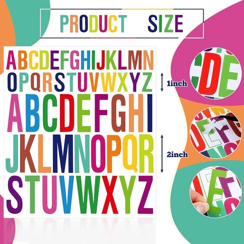 SEPGLITTER Letter Stickers, 15 Sheets Colorful Capital Alphabet Stickers Self Adhesive Vinyl Letters Sticker for DIY Craft Labels Scrapbooking Poster Classroom Decoration (Colorful, 1 Inch, 2 Inch) in Kuwait