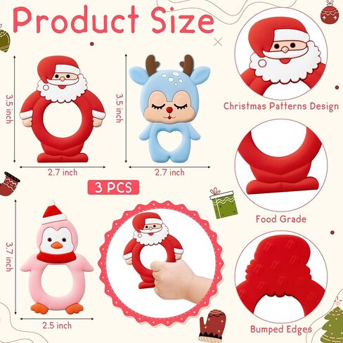 3Pcs Christmas Silicone Teething Toys for Babies,The First Christmas Baby Soothe Teething Chew Toys Infants Soft Teether Toys Toddler Snowman Design Toys Christmas Birthday Gifts for Baby Boy and Girl in Saudi Arabia