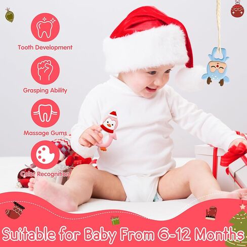 3Pcs Christmas Silicone Teething Toys for Babies,The First Christmas Baby Soothe Teething Chew Toys Infants Soft Teether Toys Toddler Snowman Design Toys Christmas Birthday Gifts for Baby Boy and Girl in Saudi Arabia