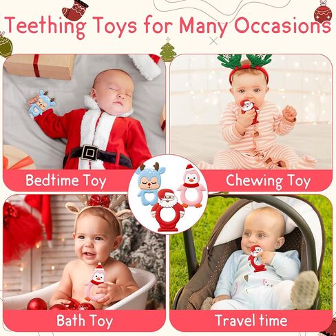 3Pcs Christmas Silicone Teething Toys for Babies,The First Christmas Baby Soothe Teething Chew Toys Infants Soft Teether Toys Toddler Snowman Design Toys Christmas Birthday Gifts for Baby Boy and Girl in Saudi Arabia