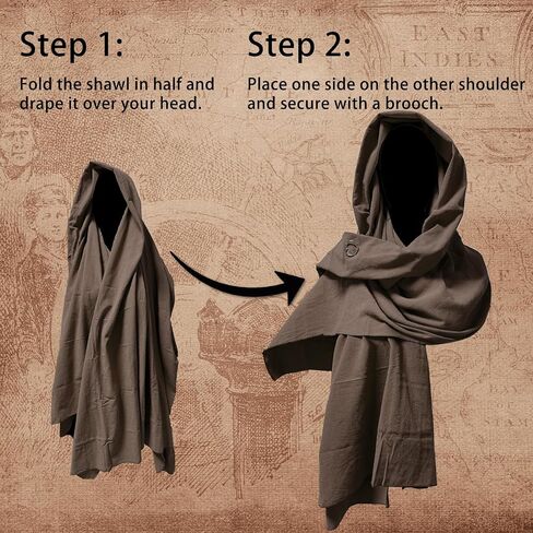 Medieval Shawl Pirate Scarf with Pin, Post Apocalyptic Shaman Cowl Hood Retro Viking Bandana, Renaissance Costume in Kuwait