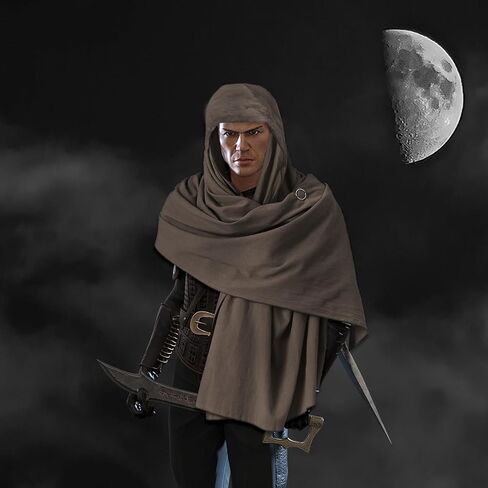 Medieval Shawl Pirate Scarf with Pin, Post Apocalyptic Shaman Cowl Hood Retro Viking Bandana, Renaissance Costume in Kuwait